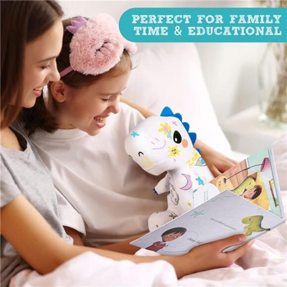T-Rex Plush Dinosaur Coloring Book Gift Set, Arts and Crafts Soft DIY Washable - Picture 4 of 7
